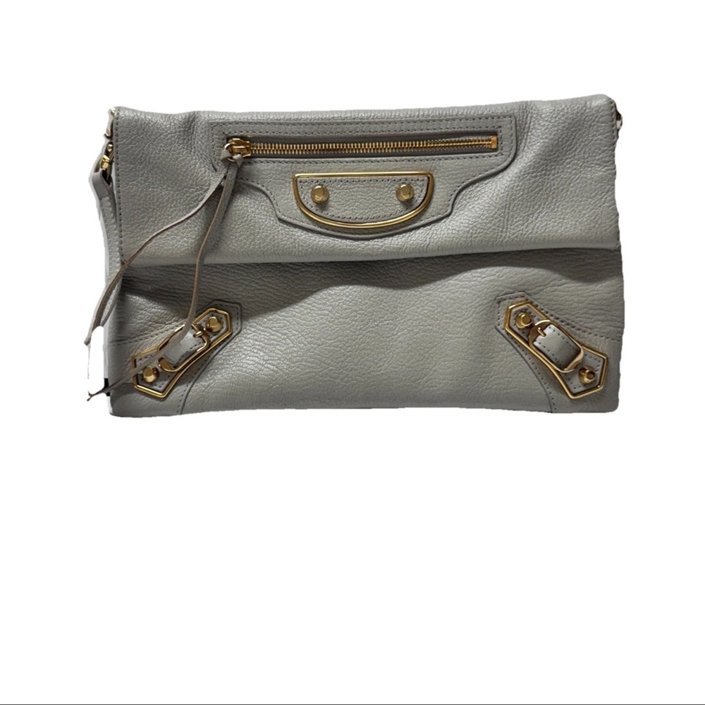 Balenciaga Light Grey Chèvre Metallic Edge Clutch